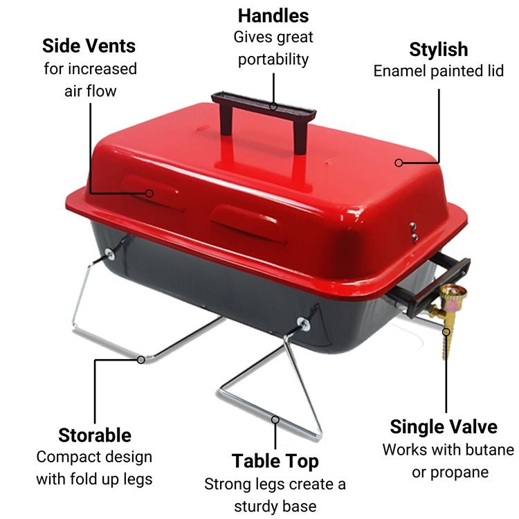 BillyOh Lightweight Table Top BBQ - Red Portable Camping Barbecue 